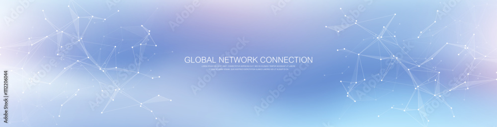 Aufkleber Global network connection banner design template. Header social network communication in the global business concept. Big data visualization. Internet technology