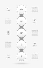 Step by step vertical infographic template with 5 steps, options, parts or processes.