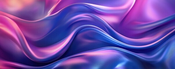 Obraz premium A vibrant, flowing fabric with a blend of purple and blue hues, showcasing smooth waves and a luxurious texture.