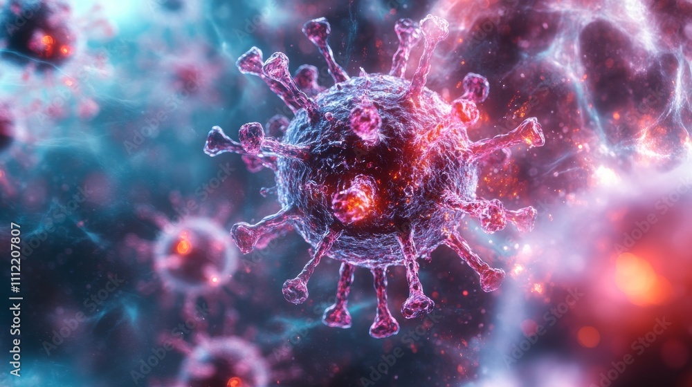 Poster microscopic view of a virus particle in space