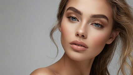 Naklejka premium closeup_beautiful_woman_with_makeup_and_bare
