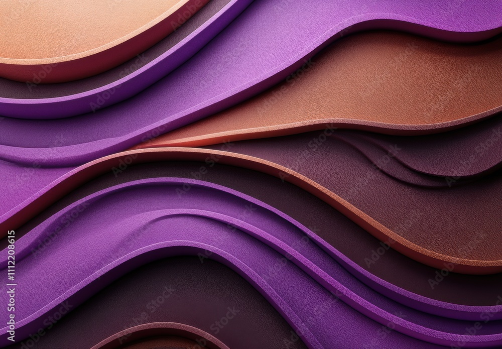 Poster vibrant abstract waves of purple and brown textures flowing in layers, creating a dynamic and contem
