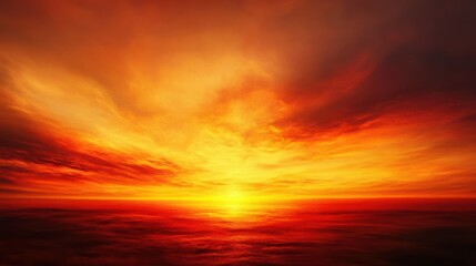 Obraz premium Abstract artwork of a fiery sunset with warm red, orange, and yellow hues blending together to create a breathtaking horizon , sunset