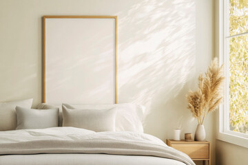 Modern minimalist bedroom with sunlit neutral decor for interior design inspiration