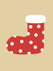 A red sock with white spots. Christmas elements. 
