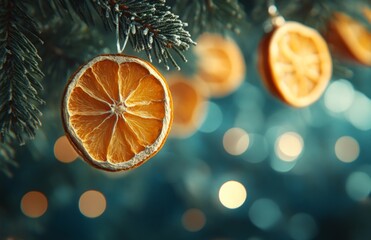 Dried Orange Slices Hanging on a Beautiful Christmas Tree