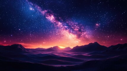 Fototapeta premium Vibrant Milky Way galaxy over majestic mountains at sunset.