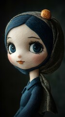 Handmade felt doll inspired by classic artwork with intricate details