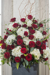 Huge Red Roses and White Flowers Wedding Bouquet – Elegant Floral Arrangement for Bridal Decor