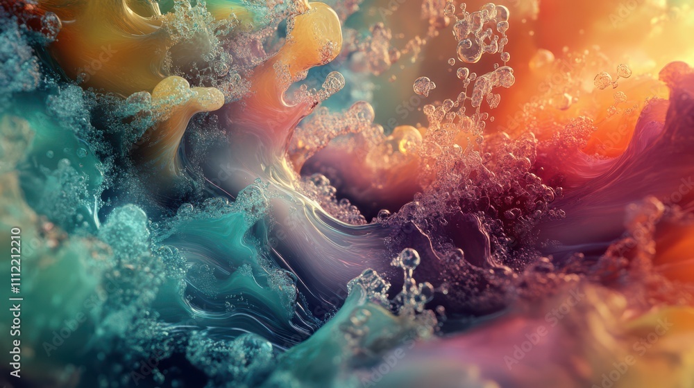 Poster a stunning display of fluid dynamics with vibrant colors and unique textures in artistry