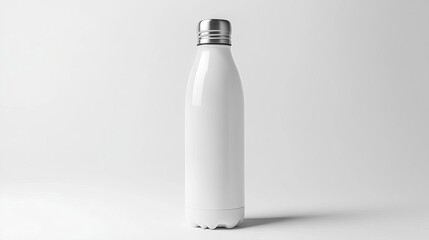 White Insulated Stainless Steel Bottle on White Background