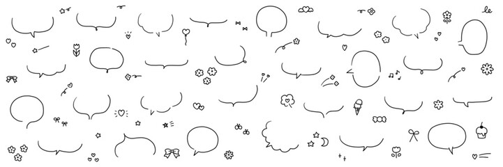 手描きの吹き出しのベクターイラストセット。ふきだし、フレーム、おしゃれ、手書き、落書き