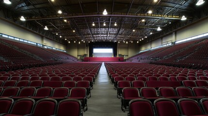 Obraz premium Empty stadium seats, a silent testament to the absence of fans, symbolizing the void left by the lack of human connection and shared experiences in the face of challenges.