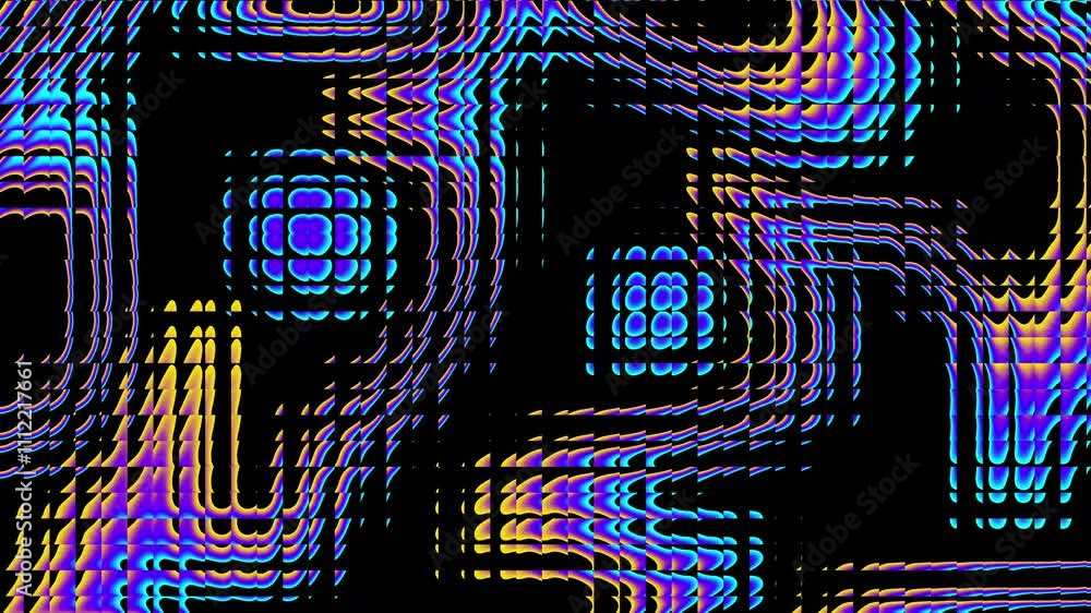 Poster Abstract colorful digital mosaic background, vibrant geometric pattern. Loop black background