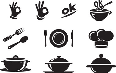 Chef items vector design high quality. Kitchen items vector design full black and white.