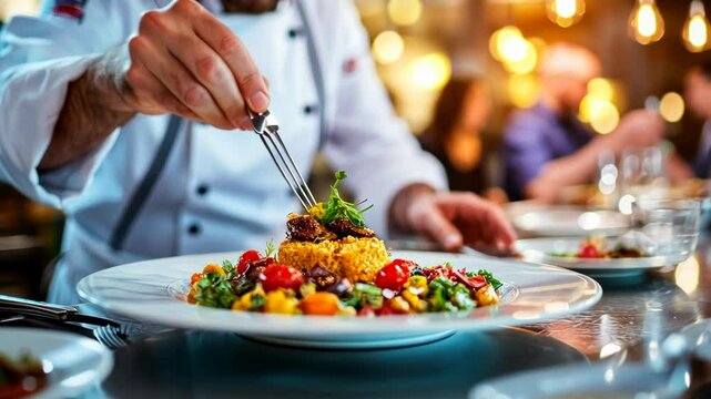 Chef plating a delicious meal.