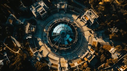 Fototapeta premium Aerial View of Circular Park Structure Surrounded by Greenery