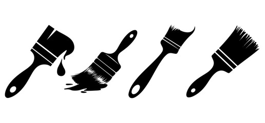 Paint brush black silhouette set