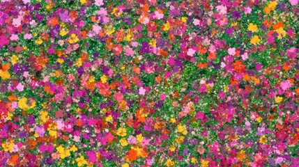 Colorful Abstract Floral Pattern with Vibrant Blooms and Greenery