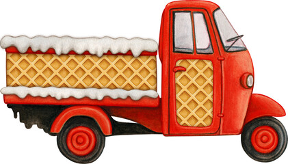 Watercolor hand drawn christmas threewheeler