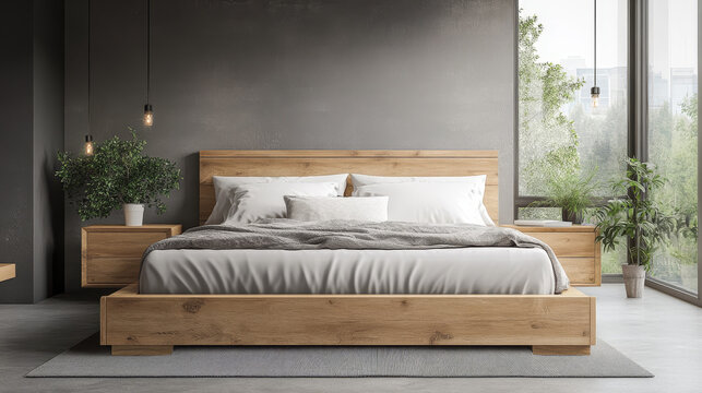 . A panoramic window spans the width of the room, offering an unobstructed view of the serene countryside, flooding the space with natural light. The minimalist decor and muted color palette emphasize