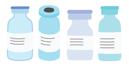 Medical vaccine bottles  in the flat style on white background.