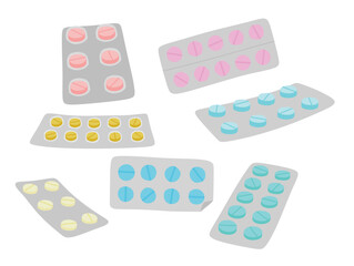 Medical pill pack in the flat style on white background.