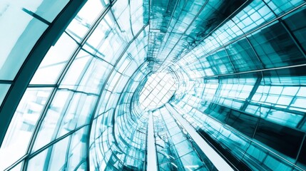 Naklejka premium Abstract View of Futuristic Glass Architecture in Blue Tones