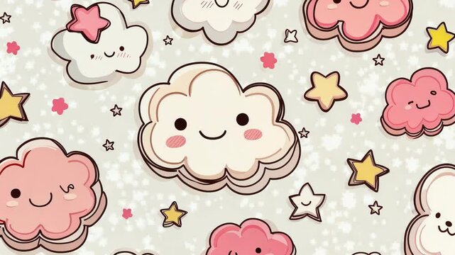 Cute cartoon clouds and stars pattern.