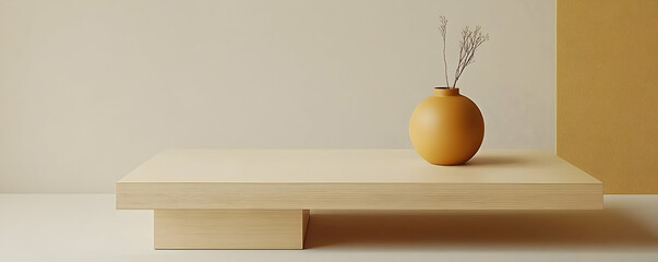 Beige Wooden Coffee Table 3D Render