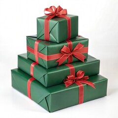 Obraz premium Festive Green Gift Boxes Stacked for Christmas Holiday Cheer Studio Setting