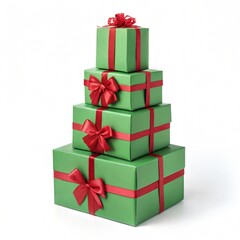 Obraz premium Festive Christmas Gift Stack of Vibrant Green Boxes with Red Bows Holiday Cheer