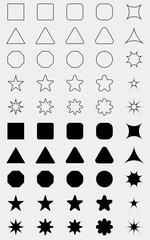 Set of Basic Geometric Shapes, Different Variations Flat and Outline Shapes, EPS 10, Black, Icon Set, Geometric Elements Collection, Isolated, Vector