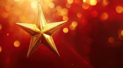 Christmas - Golden Star In Red Shiny Background