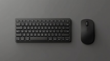 A black keyboard and mouse on a grey surface.