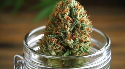 Close-Up of Cannabis Bud in Glass Jar