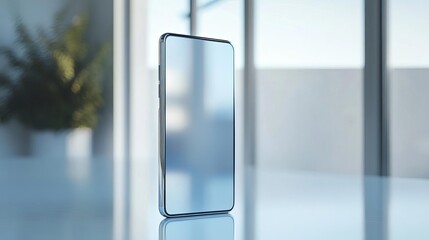 Modern Smartphone Standing on a Reflective Surface