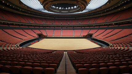 Obraz premium Empty stadium seats, a silent testament to the absence of fans, symbolizing the void left by the lack of human connection and shared experiences in the face of challenges.