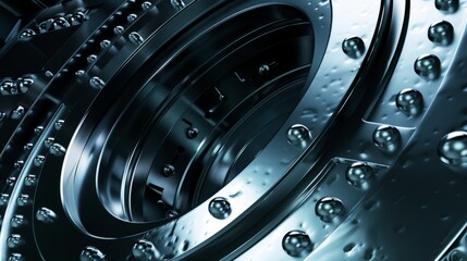 Metallic iron core with intricate magnetic field details, isolated on dark background, showcasing industrial strength and precision.