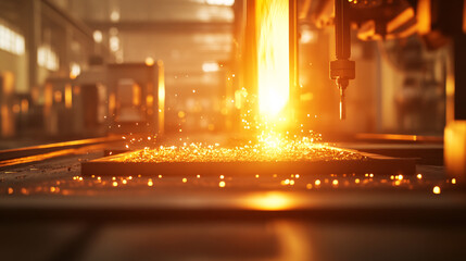 A dynamic visual of molten polymer being extruded through a die, glowing with vibrant heat. The glossy material transitions from liquid to solid as it cools, symbolizing the transformation process.