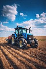 Obraz premium agricultural machinery in the field tractor Generative AI