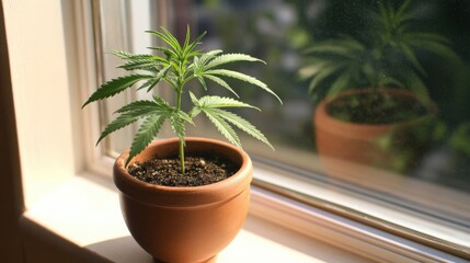 Fototapeta premium Indoor Cannabis Plant by Window Light