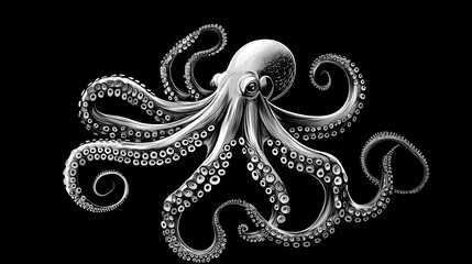 Obraz premium Incredible Commotion of an Octopus, Angry octopus illustration wallpaper