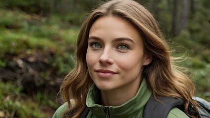 Naklejka premium portrait of a woman,closeup_of_a_young_caucasian_woman_with_green