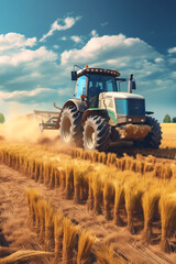 Naklejka premium agricultural machinery in the field tractor Generative AI