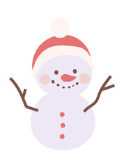サンタクロースの帽子をかぶる雪だるまのイラスト