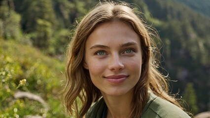 Naklejka premium portrait of a woman,closeup_of_a_young_caucasian_woman_with_green