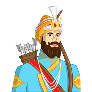 Vector illustration of Guru Gobind Singh portrait on transparent background