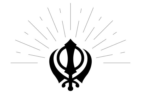 Vector illustration of khanda sikh symbol with rays on transparent background