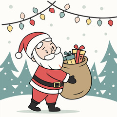 Santa Claus with Sack of Toy vector illustration. happy Christmas. cute Santa with gift bag